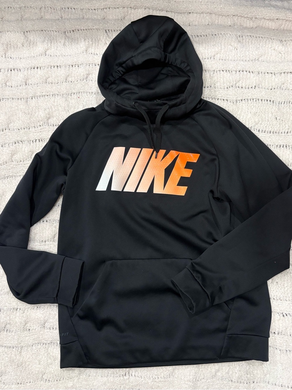 Nike Men’s Black Zip-Up Hoodie with Orange-to-White Gradient Logo